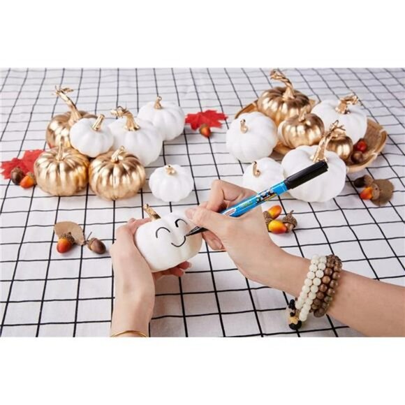 16 Pcs Assorted Artificial Pumpkins White & Gold Plating Pumpkins for Occasions - Picture 3 of 7